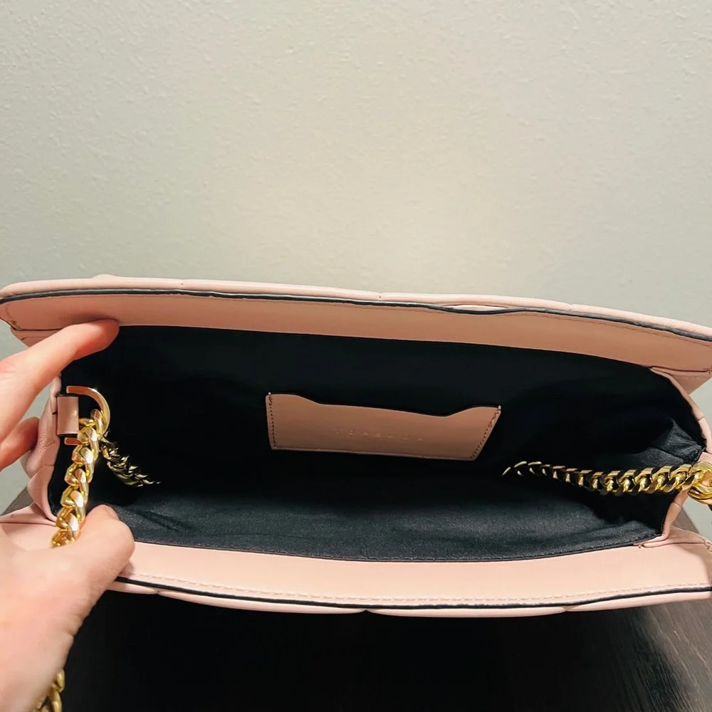 Topshop Blush Pink Triangle Lock Quilted Faux Leather Bag
